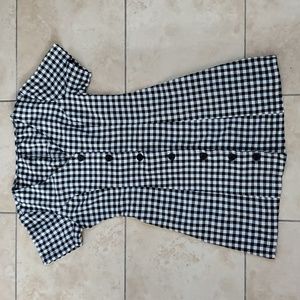 Black White Plaid Button-up Dress V-neck sz XS